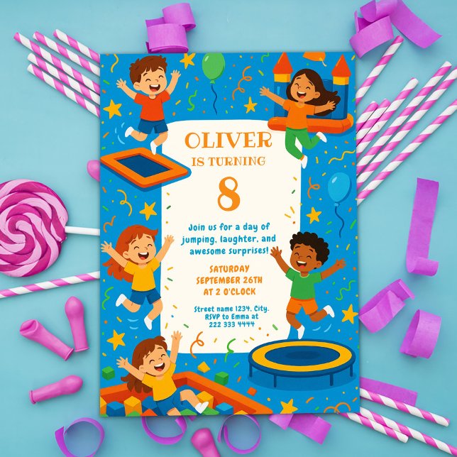 Convites Bouncy Adventure Birthday Fiesta (Criador carregado)