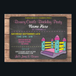 Convites Bouncy Castle Jump Kids Pink Birthday Convidam<br><div class="desc">Convite de festas do Castelo de Bouncy. Convide seus convidados para a festa com este convite de aniversário divertido! Basta editar o texto para o seu partido. Impressão traseiro incluído.</div>