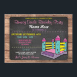 Convites Bouncy Castle Jump Kids Pink Birthday Convidam<br><div class="desc">Convite de festas do Castelo de Bouncy. Convide seus convidados para a festa com este convite de aniversário divertido! Basta editar o texto para o seu partido. Impressão traseiro incluído.</div>