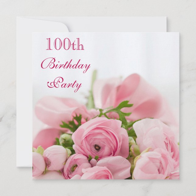 Convites Bouquet Of Pink Roses 100º Aniversário (Frente)
