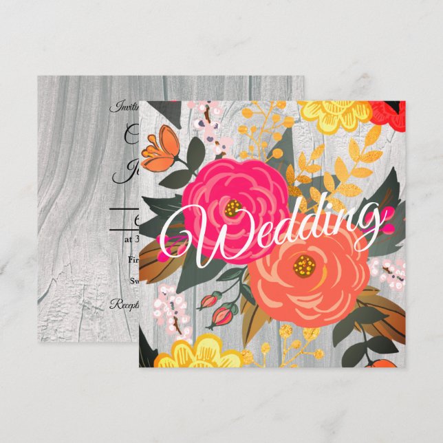 Convites Bouquet on Barnwood Square (Frente/Verso)