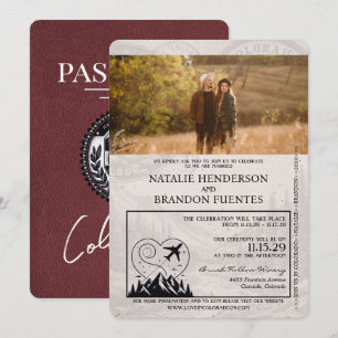 Convites Bourgundy Colorado Passport Wedding