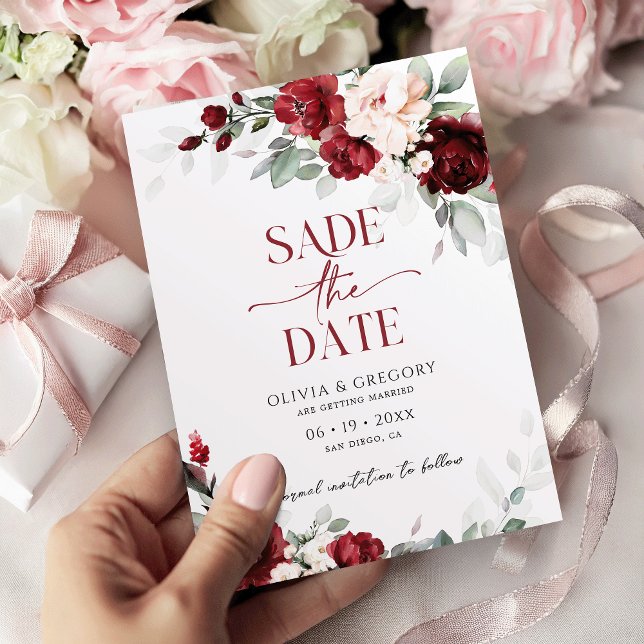 Convites Bourgundy e Blush Pink Casamento Salvem a Data (Criador carregado)