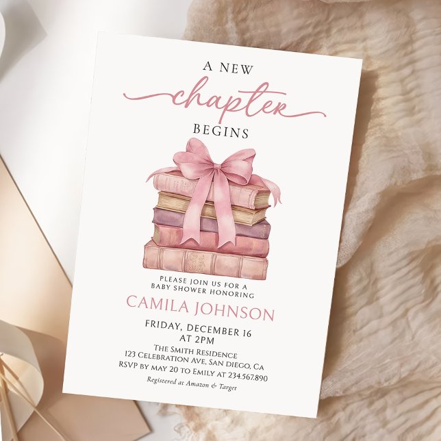 Convites Bow A New Chapter Books Baby Shower Invitation (Criador carregado)