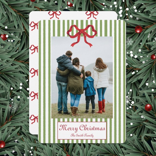Convites Bow And Stripes Christmas Card (Criador carregado)