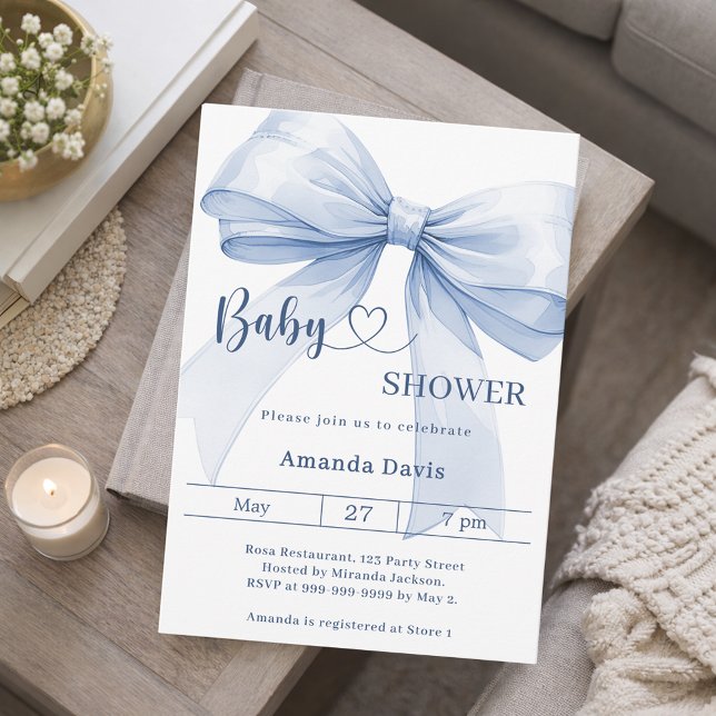 Convites Bow blue boy Baby Shower (Criador carregado)