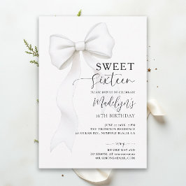 Convites Bow Chic Preto Branco Elegante Caligrafia Sweet 16