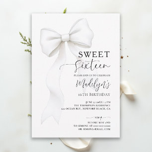 Convites Bow Chic Preto Branco Elegante Caligrafia Sweet 16