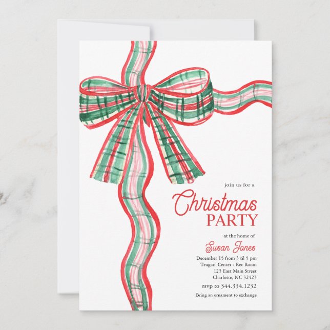 Convites  Bow Christmas Party Invitation (Frente)