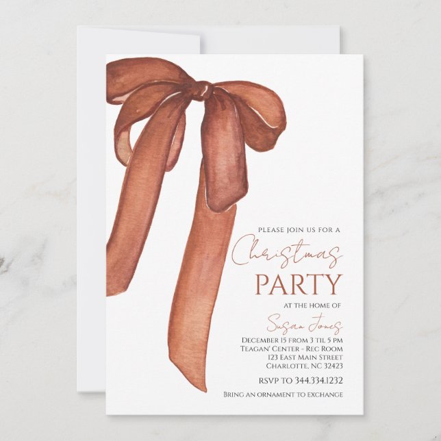 Convites  Bow Christmas Party Invitation (Frente)