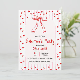 Convites bow coquette galentines party invite , red hearts 