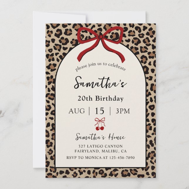 Convites Bow Coquette Leopard Cheetah Birthday Invitation (Frente)