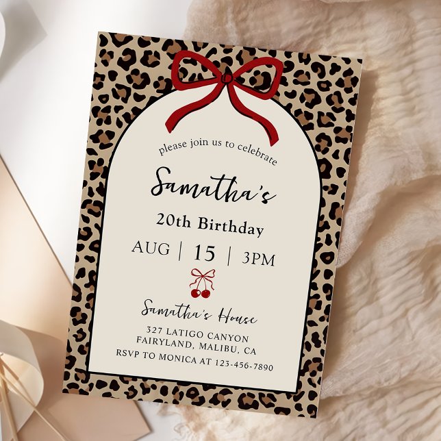 Convites Bow Coquette Leopard Cheetah Birthday Invitation (Criador carregado)