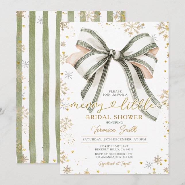 Convites Bow coquette Merry Little Christmas Bridal Shower (Frente/Verso)