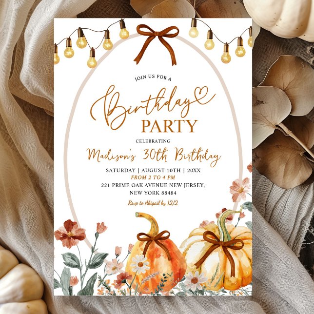 Convites Bow Coquette Pumpkin Wildflower Birthday Party (Criador carregado)