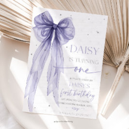 Convites Bow Coquette Purple 1st Birthday 