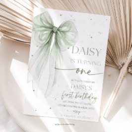 Convites Bow Coquette Sage 1st Birthday 