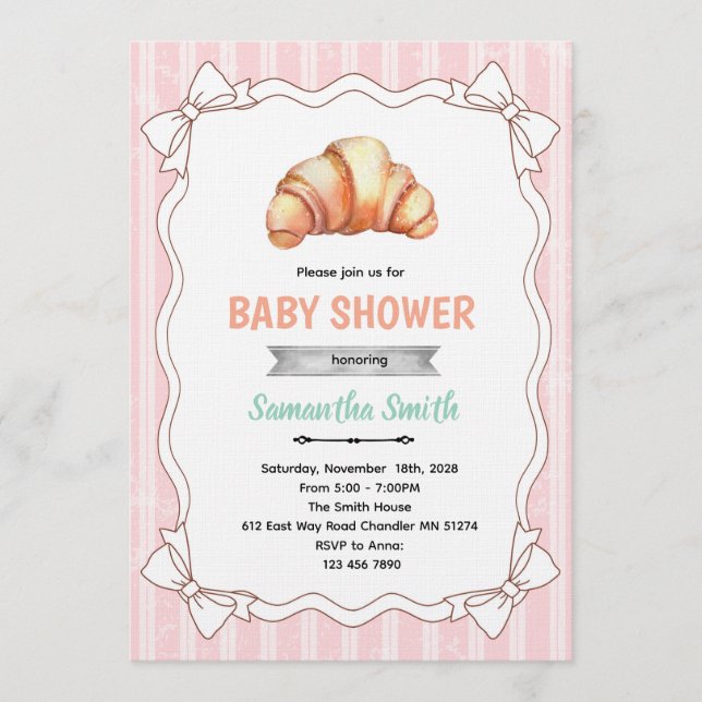 Convites Bow Croissant baby shower invitation (Frente)
