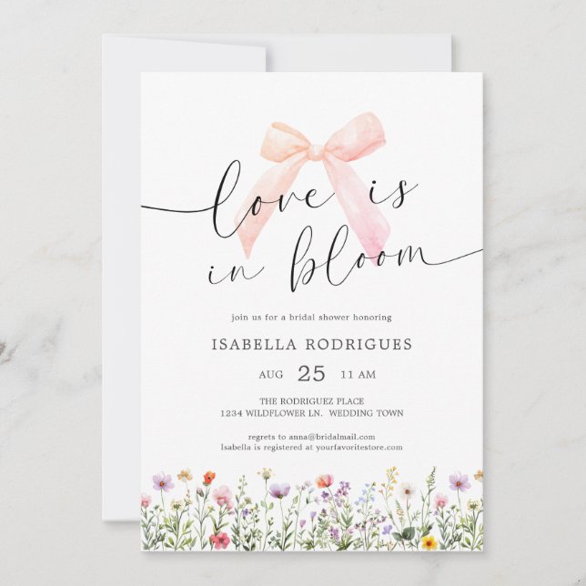 Convites Bow Floral Love in Bloom Bridal Shower (Frente)