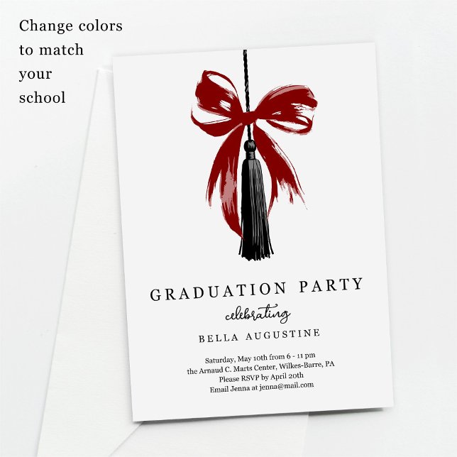 Convites Bow Graduation Invitation Girl High School College (Criador carregado)