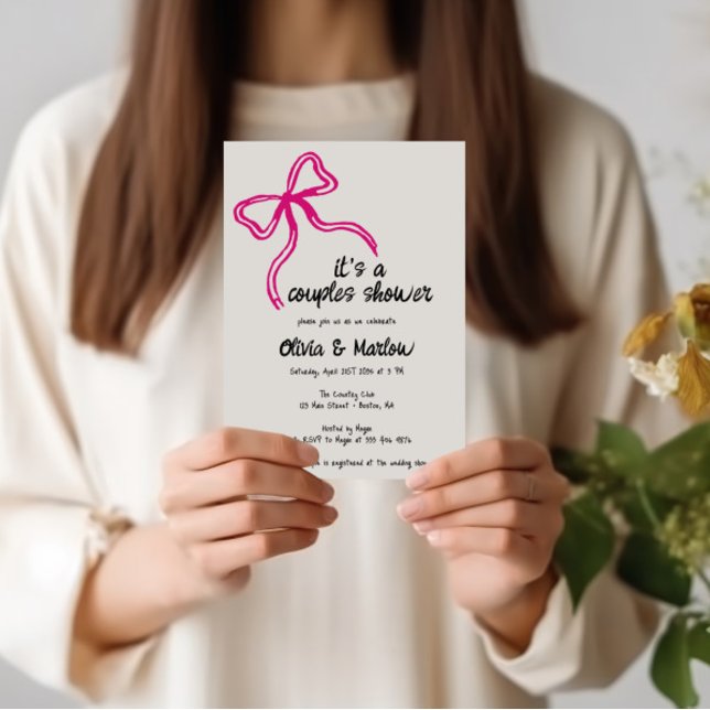 Convites Bow handwritten Couple shower party invitation (Criador carregado)