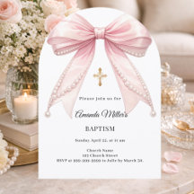 Bow Pink Pearls Girl Elegant Baptism Arch