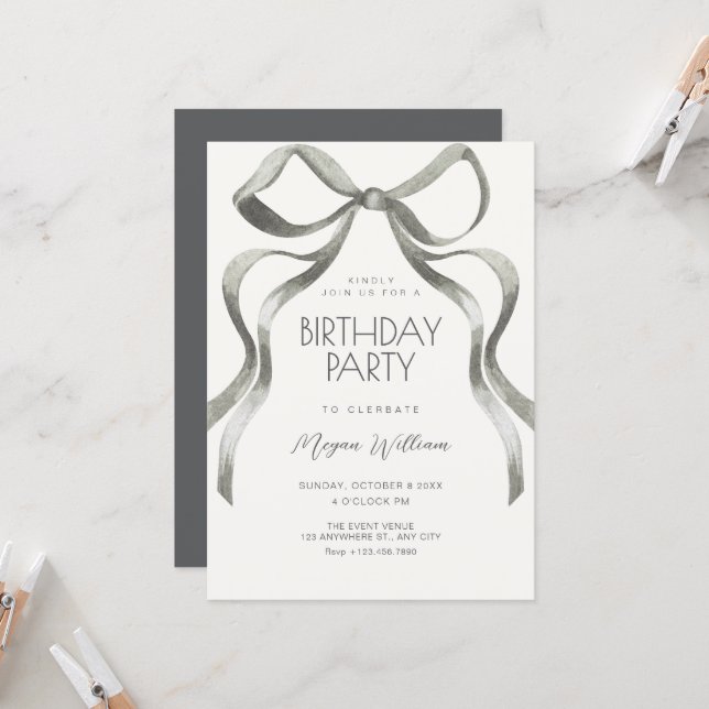 Convites Bow ribbon birthday (Frente/Verso In Situ)