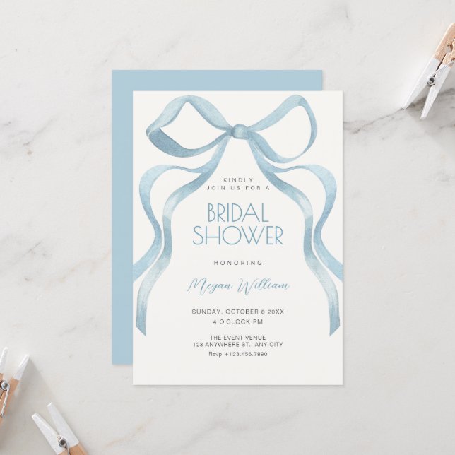 Convites Bow ribbon bridal shower (Frente/Verso In Situ)