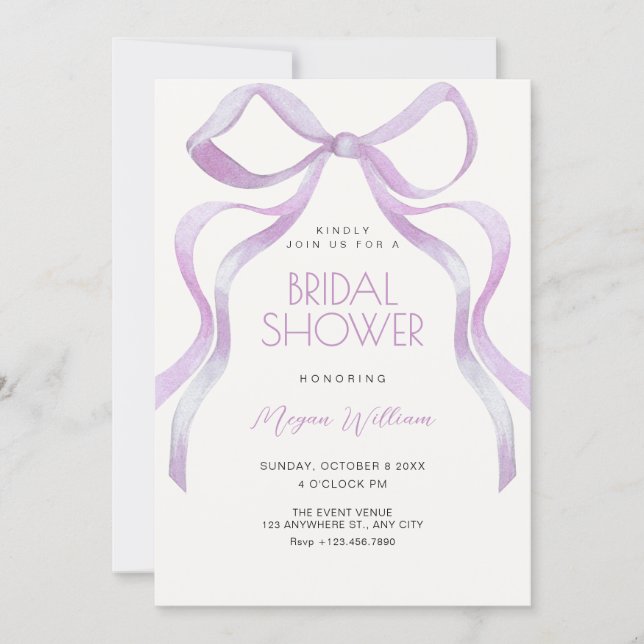 Convites Bow ribbon bridal shower (Frente)