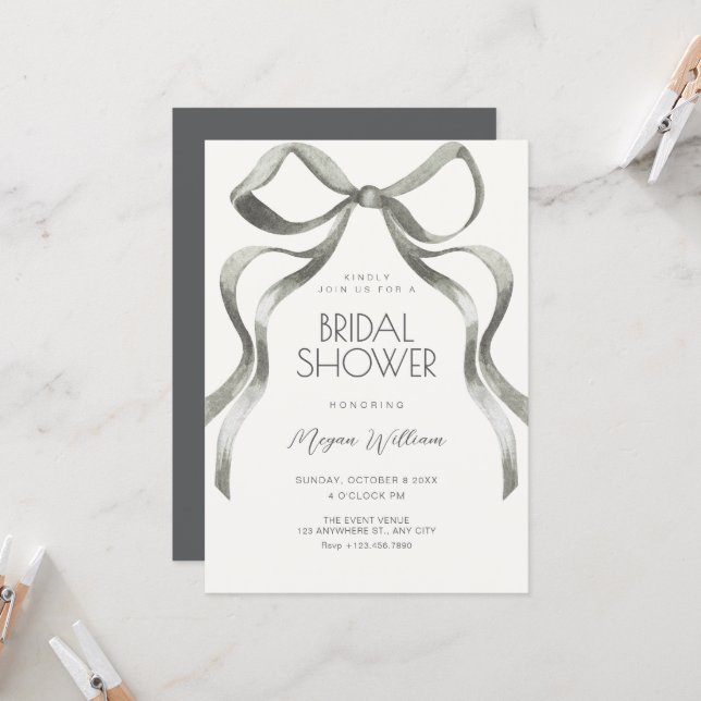 Convites Bow ribbon bridal shower (Frente/Verso In Situ)