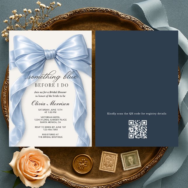 Convites Bow Something Blue Before I Do QR Code Bridal (Criador carregado)