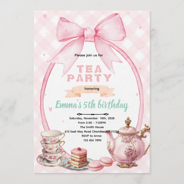 Convites Bow tea party Invitation (Frente)