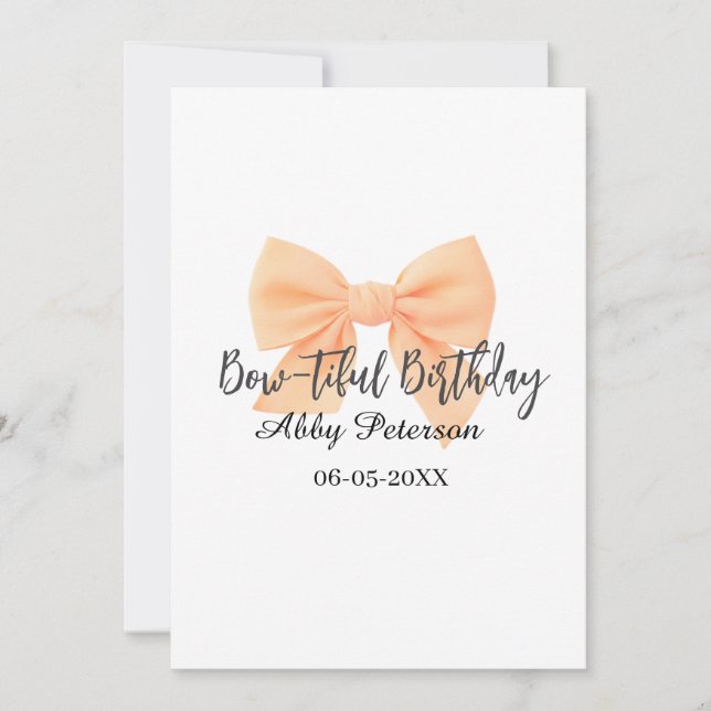 Convites Bow-tiful birthday orange bow name date simple pas (Frente)