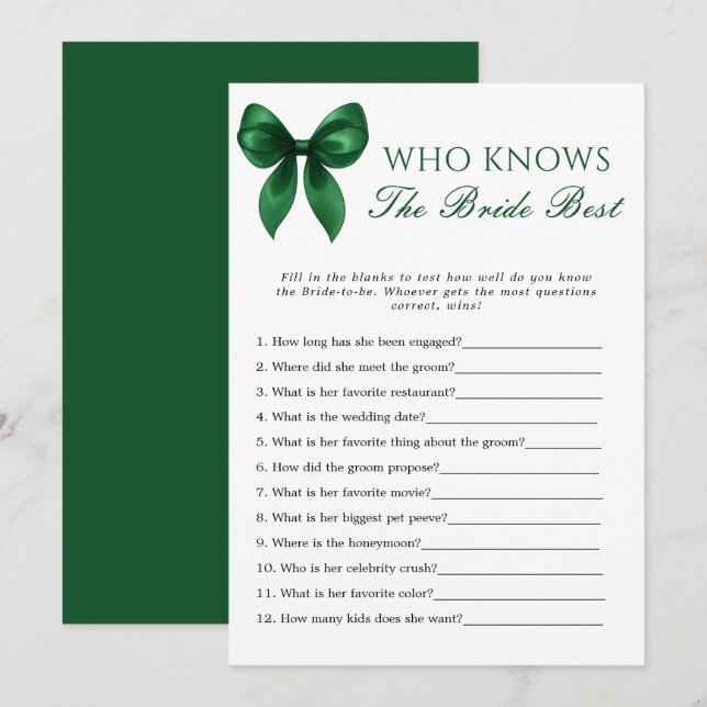 Convites Bow Who Knows The Bride Best Bridal Shower Game (Frente/Verso)