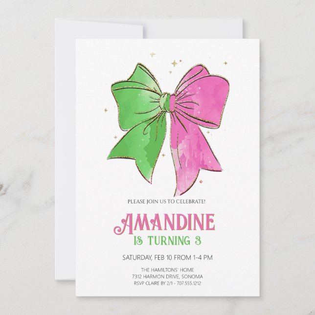 Convites Bow Witches Girl Birthday Magical Party  (Frente)