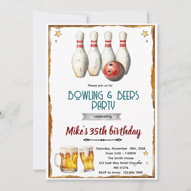 Convites Bowling and beer party Invitation (Frente)