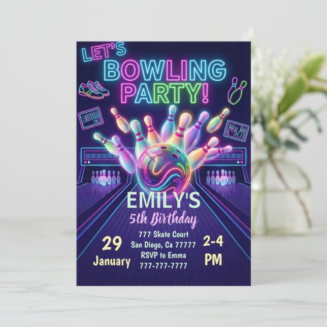 Convites Bowling Birthday Invitation Strike Up Some Fun (Em pé/Frente)