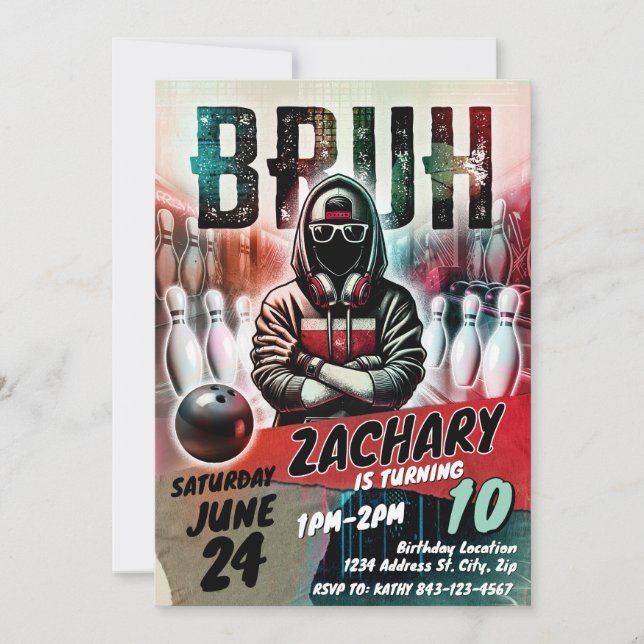 Convites Bowling Birthday Invite Party | BRUH YOU IN (Frente)