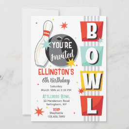 Convites Bowling Birthday Party Retro