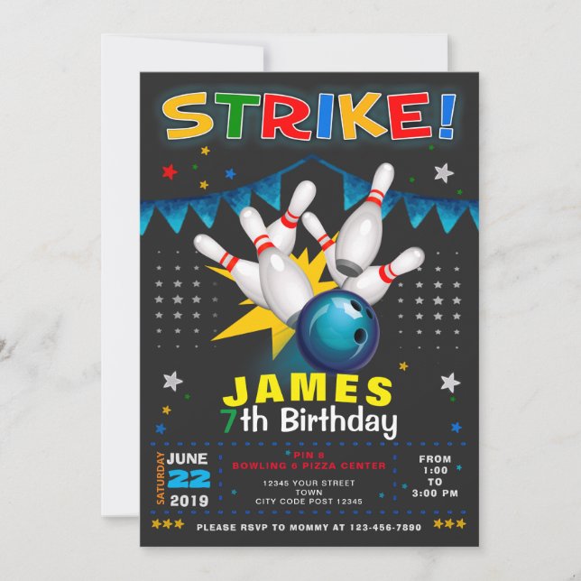 CONVITES BOWLING PARTY BIRTHDAY INVITATION (Frente)
