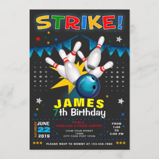 CONVITES BOWLING PARTY BIRTHDAY INVITATION