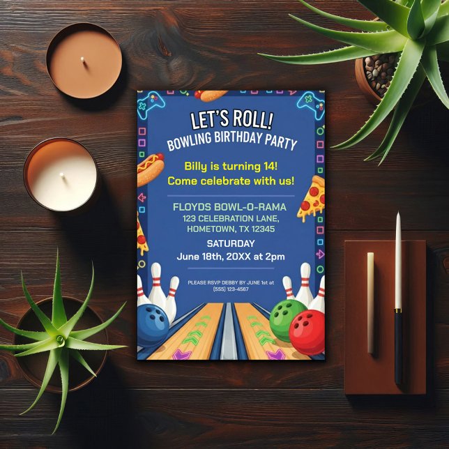 Convites Bowling Themed Birthday Party Invitation (Criador carregado)