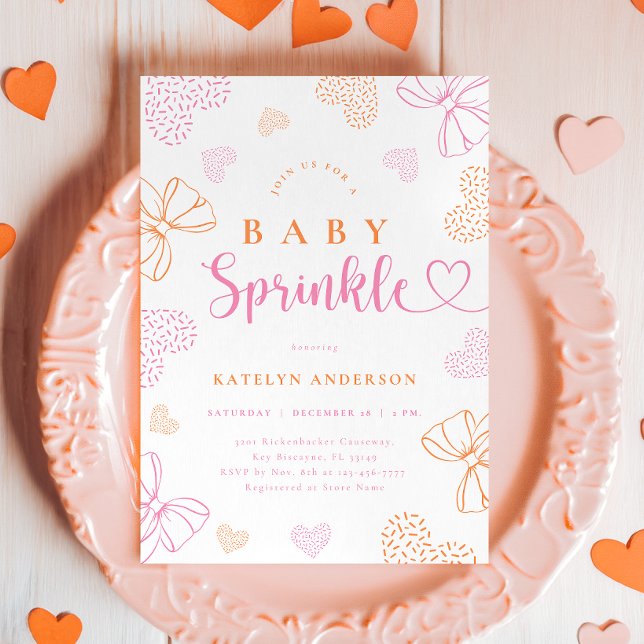 Convites Bows and Hearts Sprinkle Baby Shower Invitation (Criador carregado)
