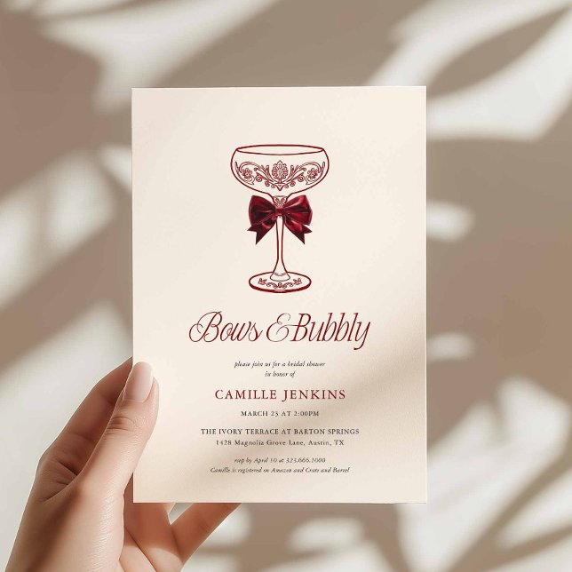 Convites Bows & Bubbly Bridal Shower Invitation (Elegant Bow Bridal Shower Invitation)