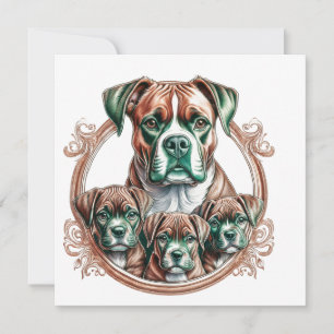 Convites Boxer Mãe E Seus 3 Filhotes