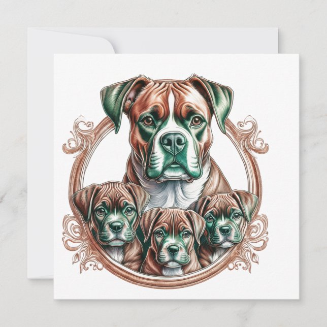 Convites Boxer Mãe E Seus 3 Filhotes (Frente)