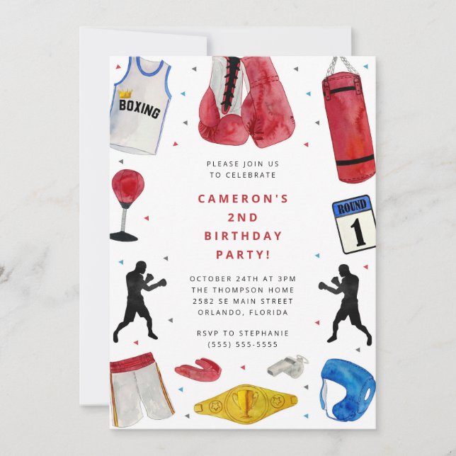 Convites Boxing Boy Birthday Party Invitation (Frente)