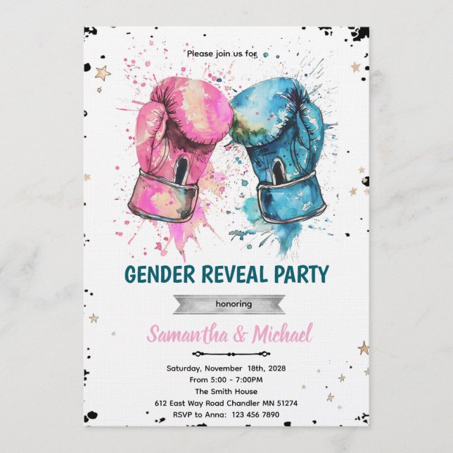Convites Boxing gender reveal party invitation (Frente)