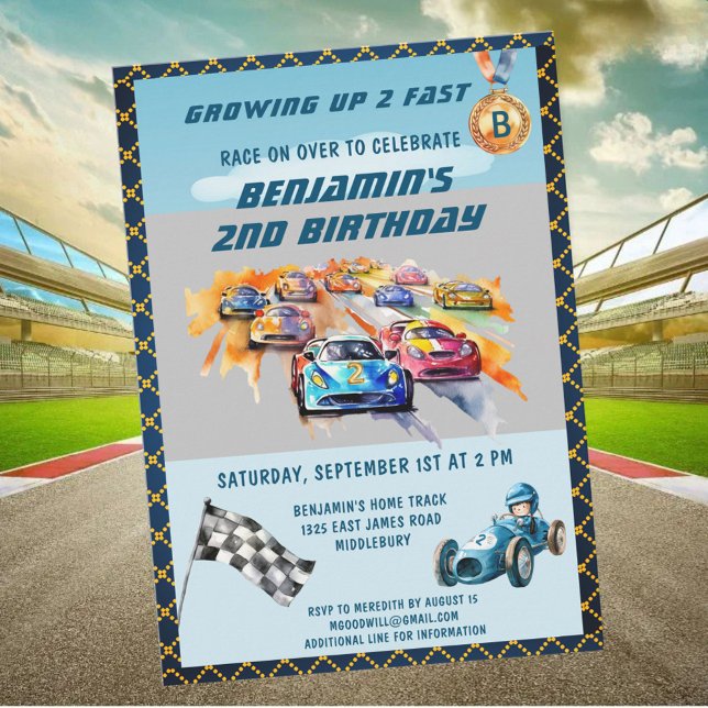 Convites *Boy Auto Car Racing Theme 2nd Birthday Party (Criador carregado)
