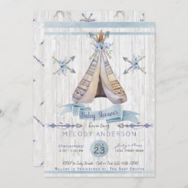 Convites Boy Baby Blue Chá Boho Chic Teepee & Arrows